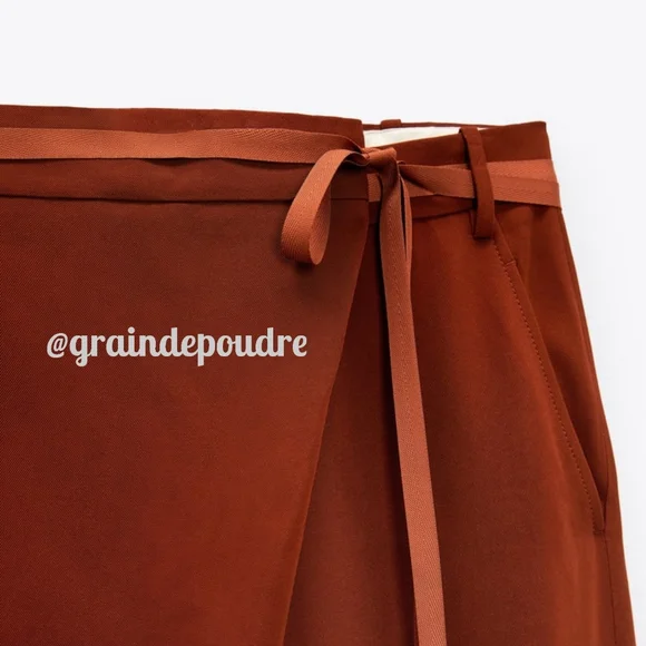 Rare! Zara Caramel Brown Ribbon Tie Pareo Wide Leg Slouchy Pants M L XL - Picture 5 of 7